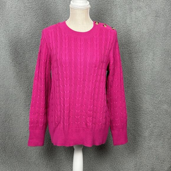 Charter Club Cable Sweater Jumper Knit Button Detail Shoulder size Large Pink - Picture 1 of 10